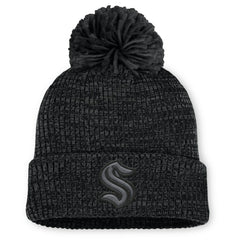 NHL Black Seattle Kraken Fanatics Women's Authentic Pro Road Cuffed Knit Hat with Pom