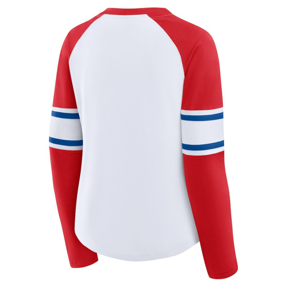 MLB Philadelphia Phillies Fanatics Women's Blitz Package Raglan Lace-Up V-Neck Long Sleeve T-Shirt