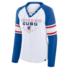 MLB Chicago Cubs Fanatics Women's Blitz Package Raglan Lace-Up V-Neck Long Sleeve T-Shirt