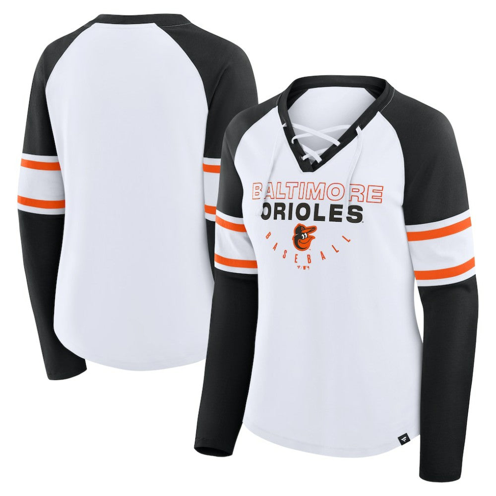 MLB Baltimore Orioles Fanatics Women's Blitz Package Raglan Lace-Up V-Neck Long Sleeve T-Shirt