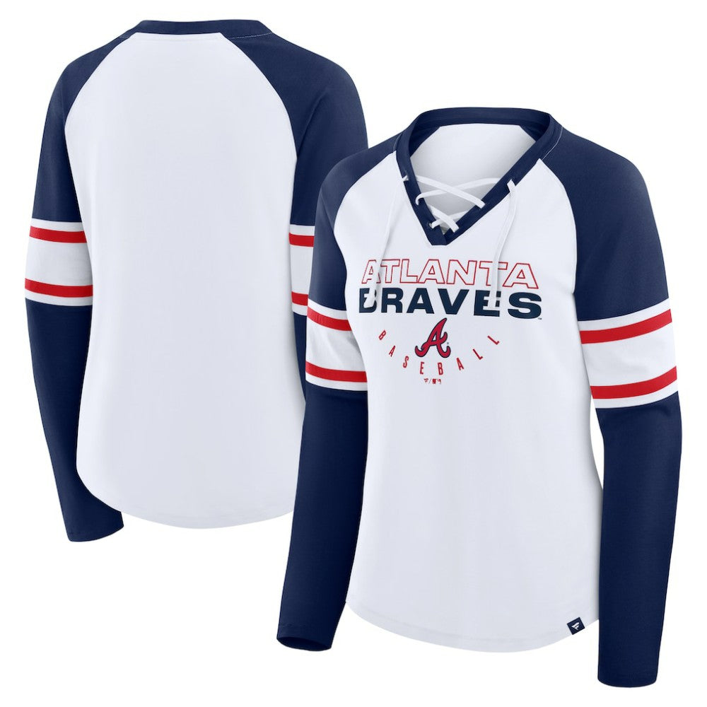MLB Atlanta Braves Fanatics Women's Blitz Package Raglan Lace-Up V-Neck Long Sleeve T-Shirt