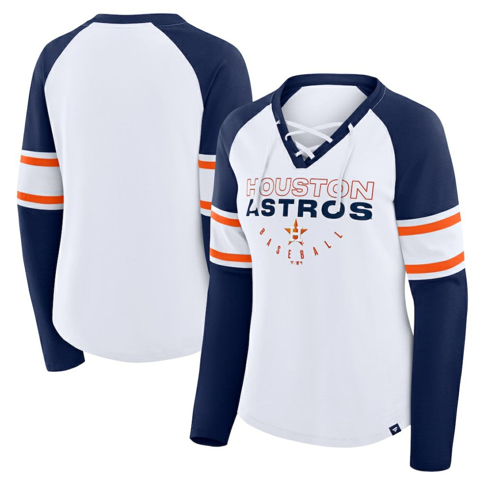 MLB Houston Astros Fanatics Women's Blitz Package Raglan Lace-Up V-Neck Long Sleeve T-Shirt