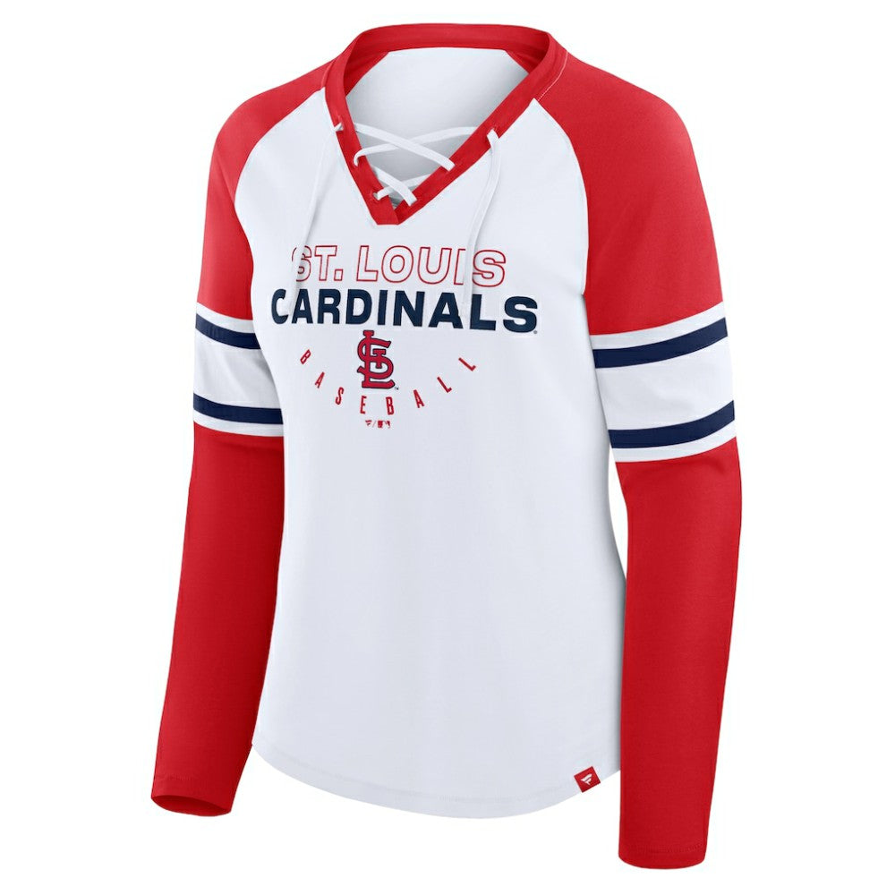 MLB St. Louis Cardinals Fanatics Women's Blitz Package Raglan Lace-Up V-Neck Long Sleeve T-Shirt