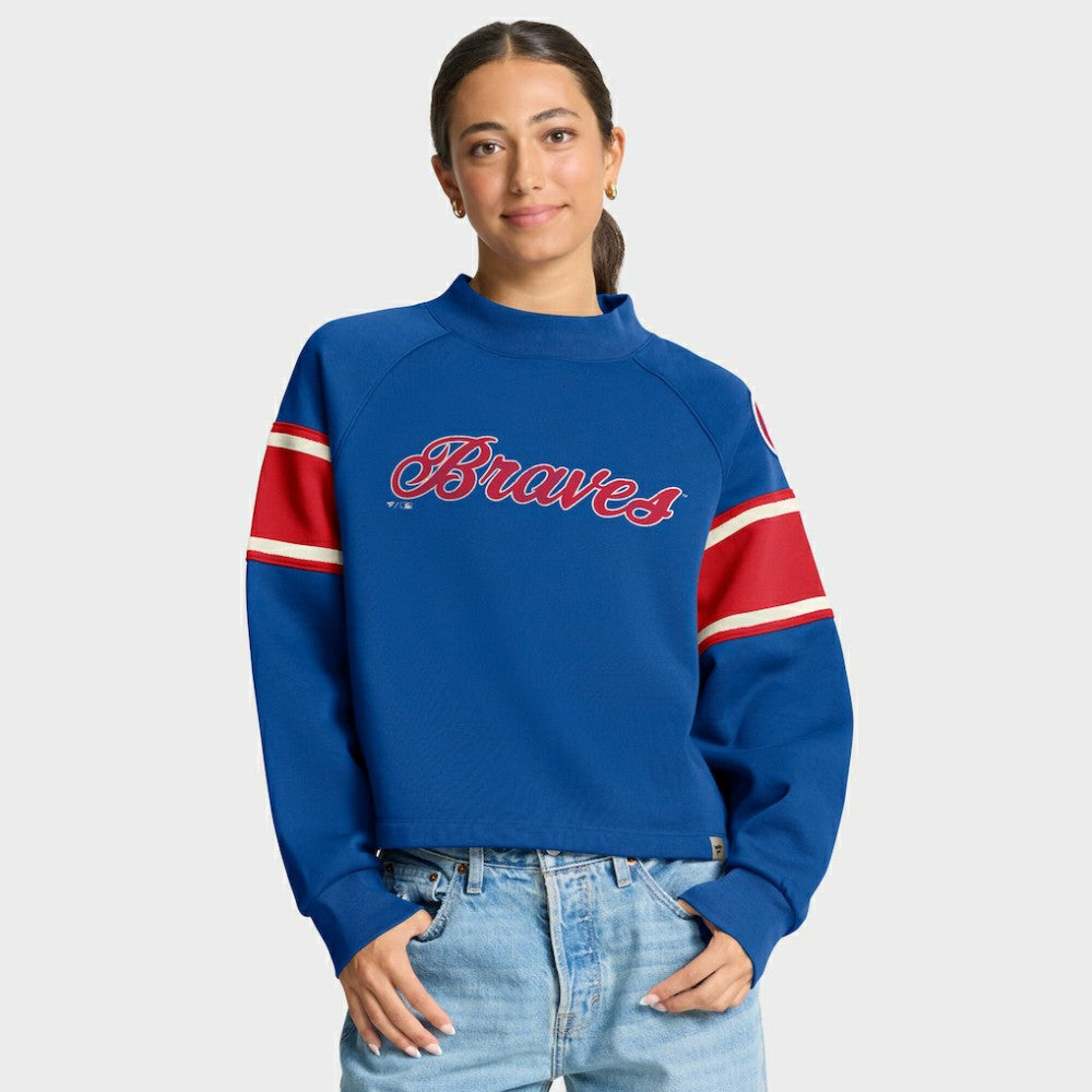 MLB Atlanta Braves Fanatics Women's Oversized Toss Sweep Raglan Pullover Sweatshirt