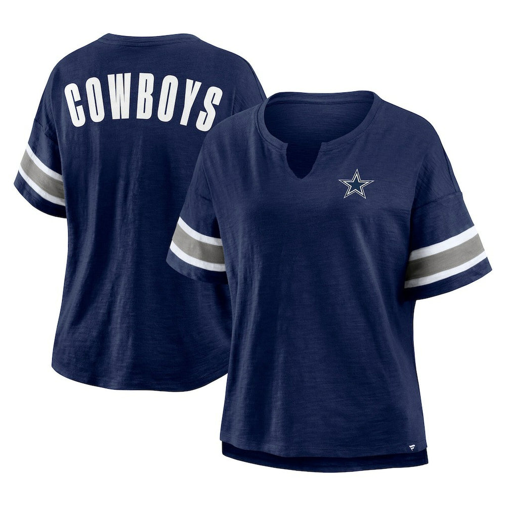 Women's Redzone Bling Stripe Sleeve Notch Neck T-Shirt - Dallas Cowboys