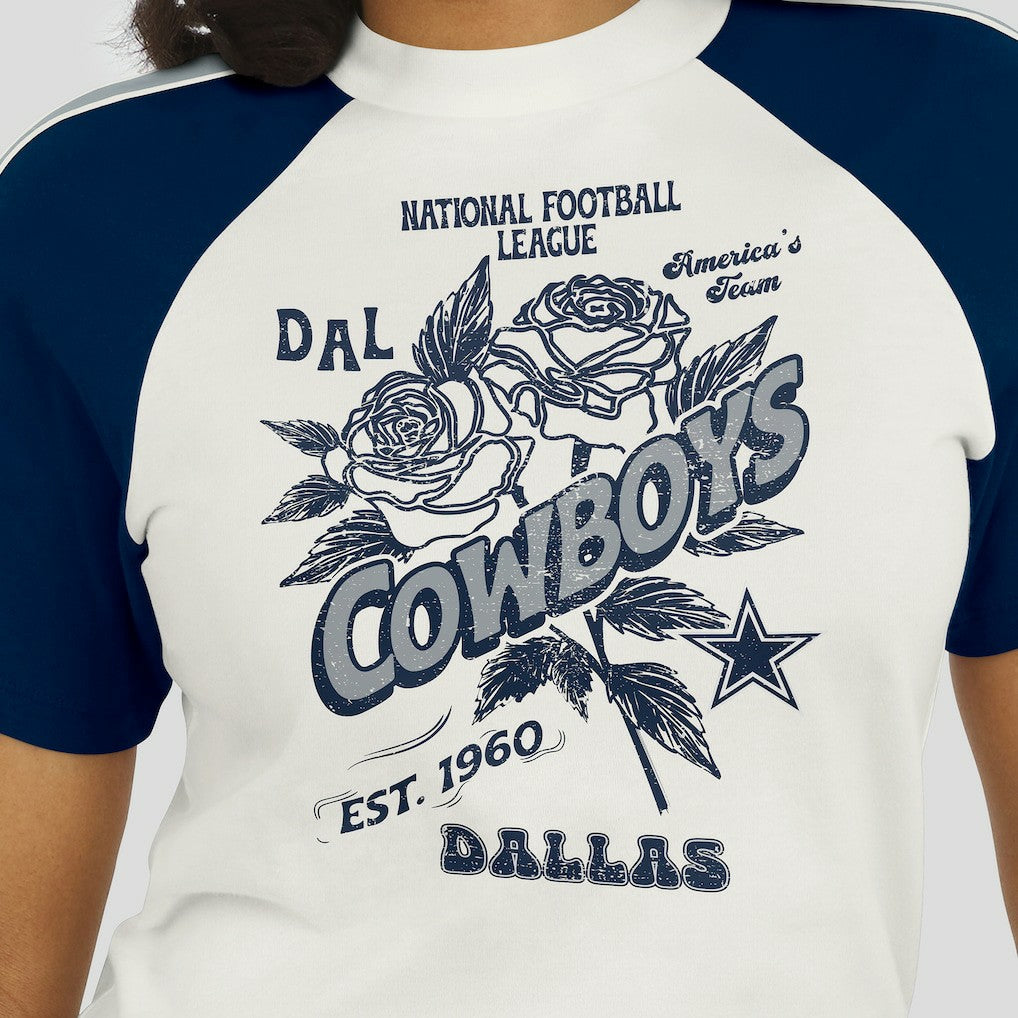 WEAR by Erin Andrews Women's Sleeve Stripe Distressed Raglan T-Shirt - Dallas Cowboys