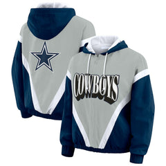 WEAR by Erin Andrews Women's Plus Size Retro Crinkle Full-Zip Hoodie Windbreaker Jacket - Dallas Cowboys