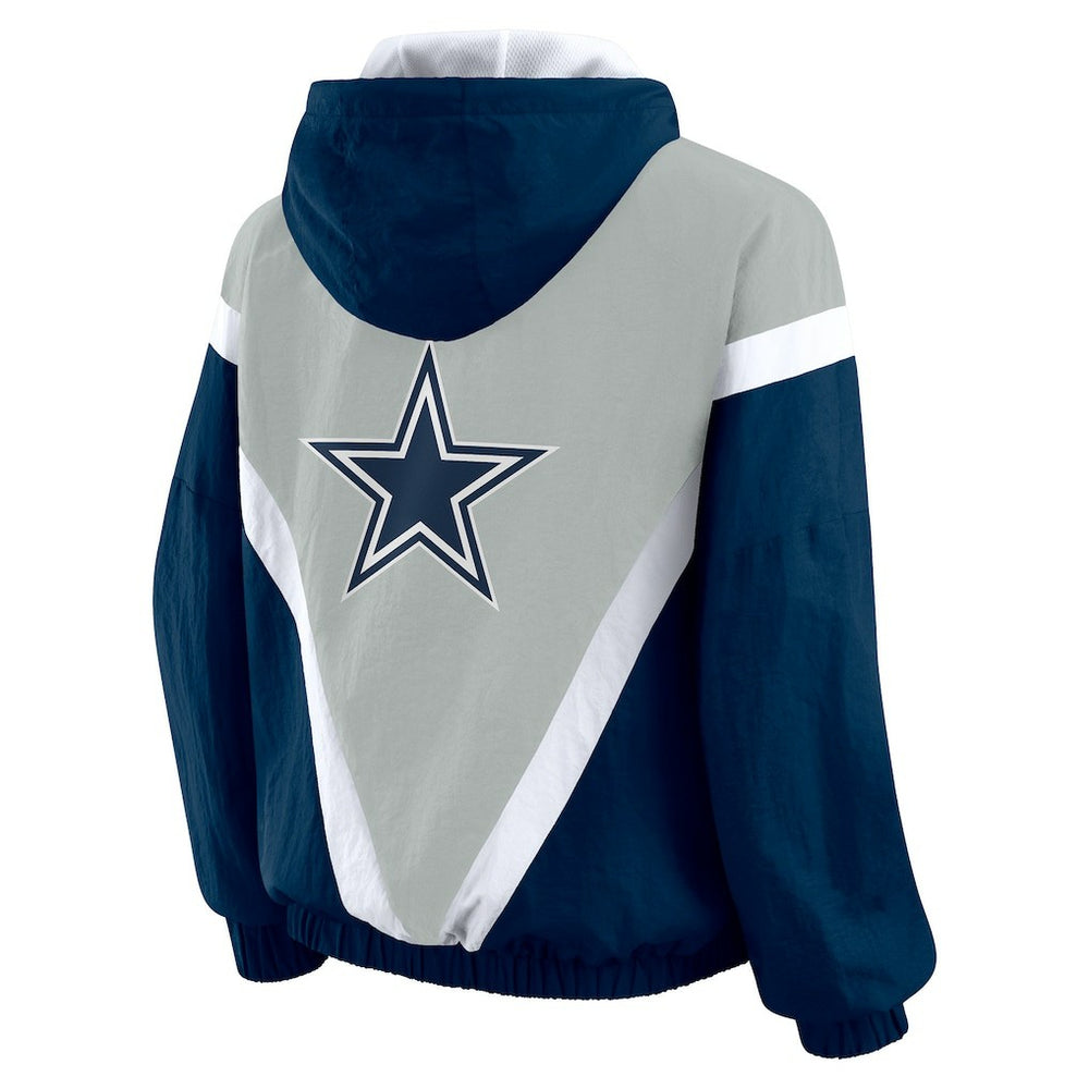 WEAR by Erin Andrews Women's Plus Size Retro Crinkle Full-Zip Hoodie Windbreaker Jacket - Dallas Cowboys