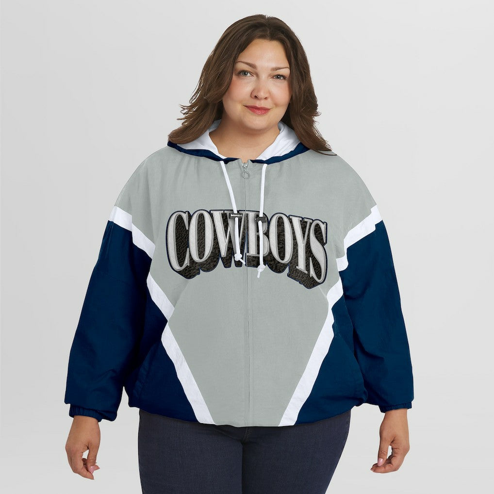 WEAR by Erin Andrews Women's Plus Size Retro Crinkle Full-Zip Hoodie Windbreaker Jacket - Dallas Cowboys
