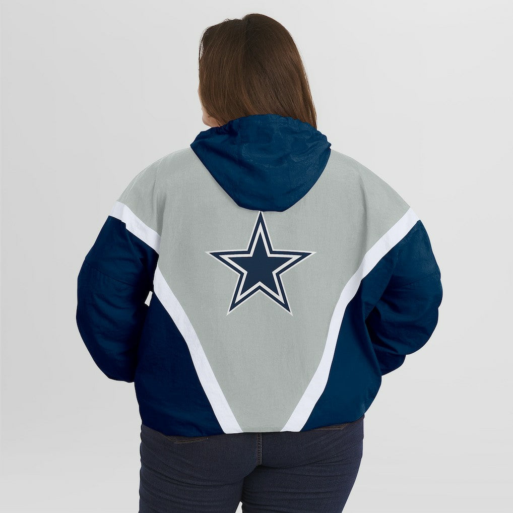 WEAR by Erin Andrews Women's Plus Size Retro Crinkle Full-Zip Hoodie Windbreaker Jacket - Dallas Cowboys