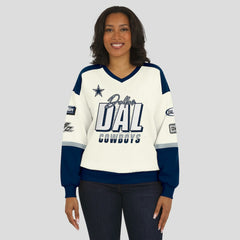 WEAR by Erin Andrews Women's Racing Crew V-Neck Sweatshirt - Dallas Cowboys