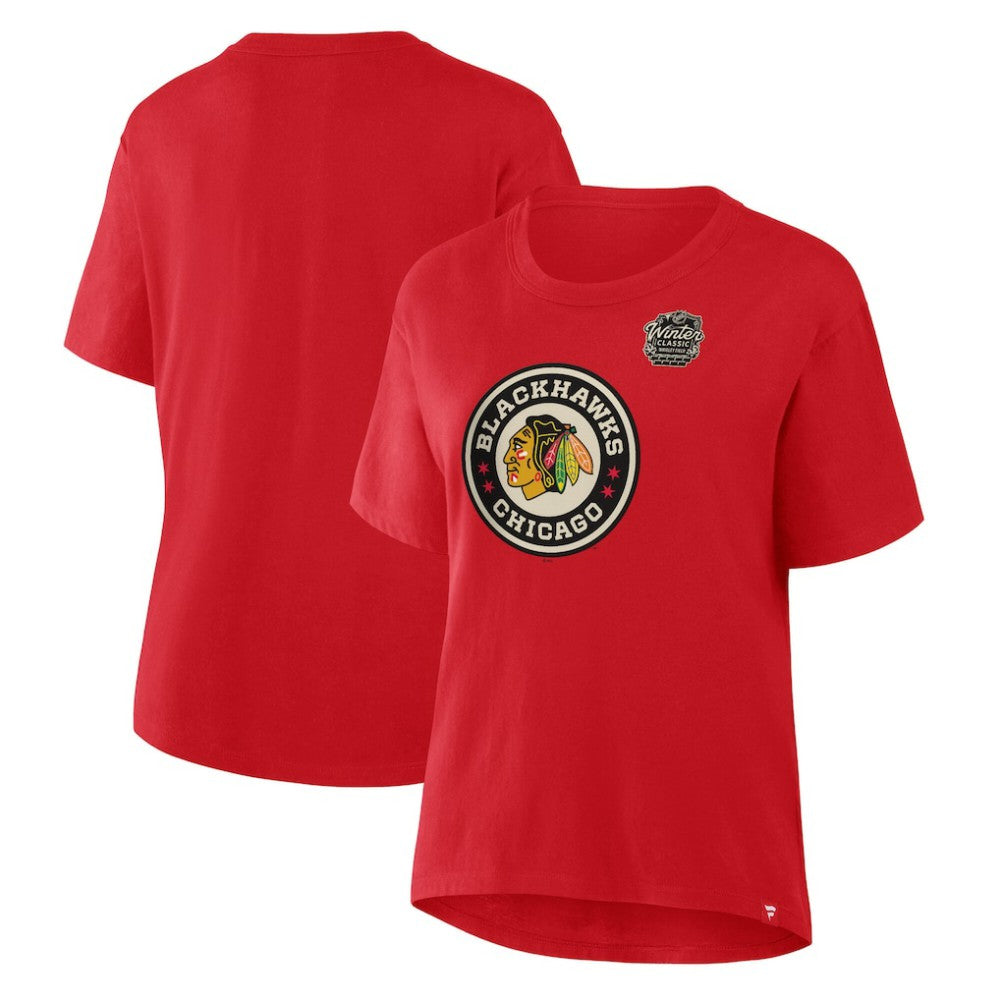 NHL Athletic Red Chicago Blackhawks Fanatics Women's 2025 Winter Classic Primary Logo T-Shirt