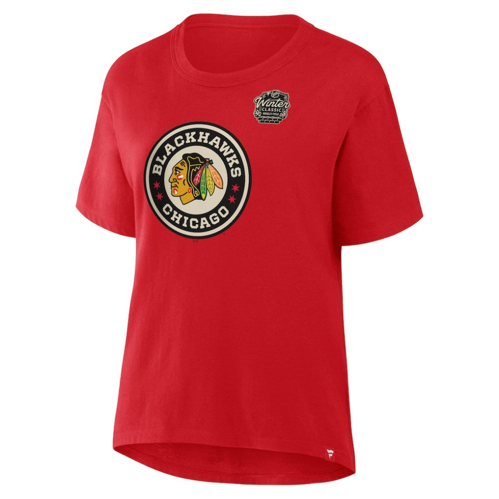 NHL Athletic Red Chicago Blackhawks Fanatics Women's 2025 Winter Classic Primary Logo T-Shirt