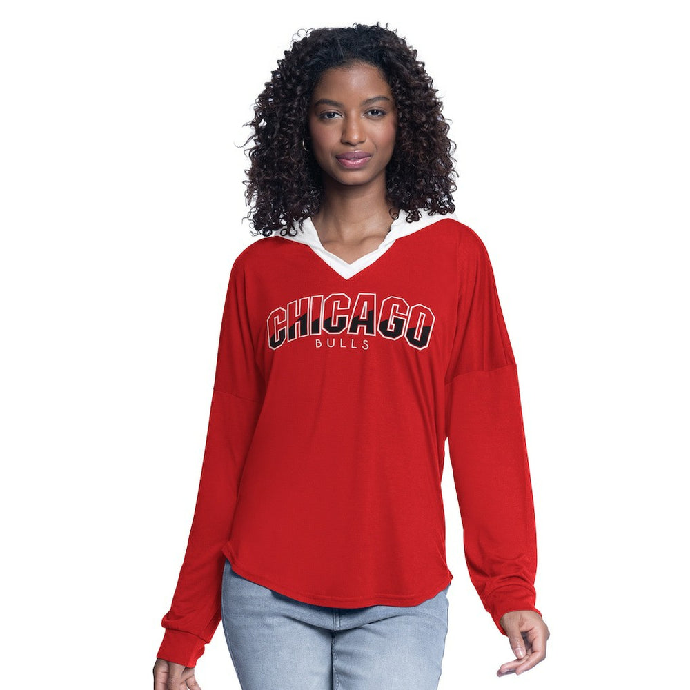 NBA Chicago Bulls G-III 4Her by Carl Banks Women's Bench Player Oversized Long Sleeve Hooded Top sale