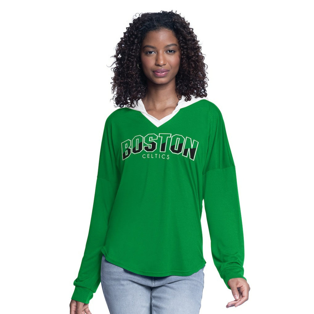 NBA Boston Celtics G-III 4Her by Carl Banks Women's Bench Player Oversized Long Sleeve Hooded Top
