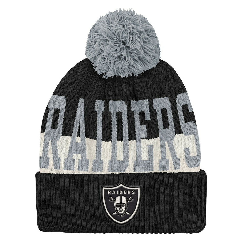 Outerstuff Youth Modern Fan Cuffed Knit Hat with Pom - Las Vegas Raiders
