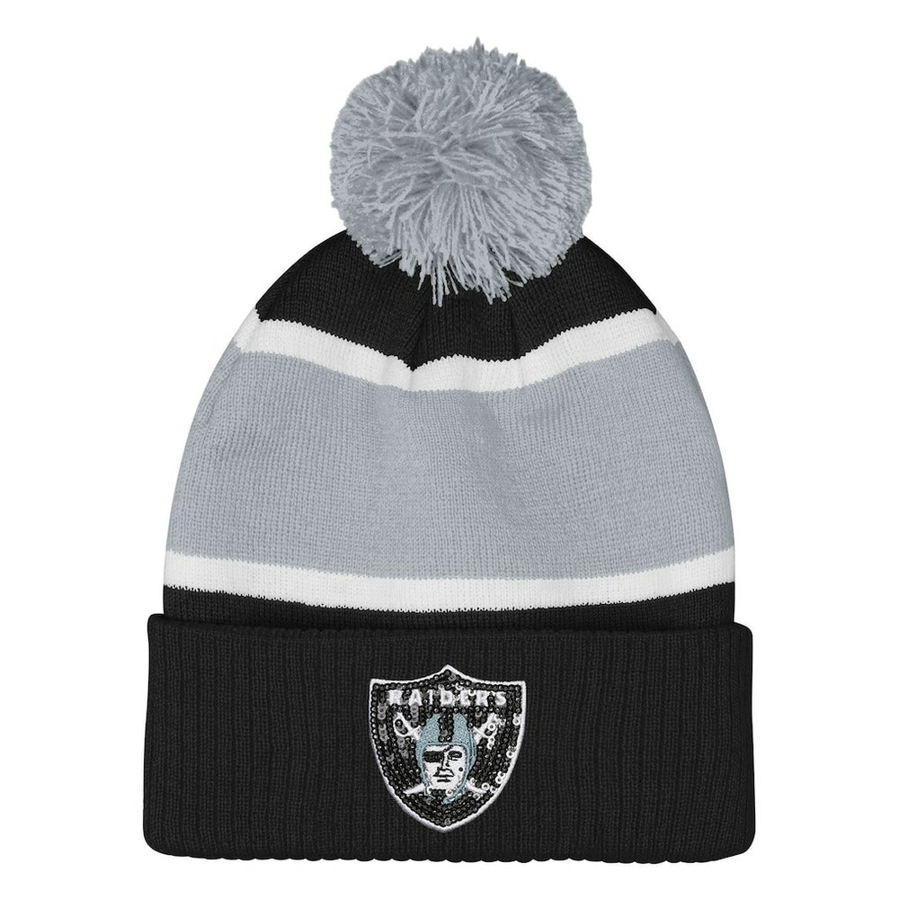Outerstuff Girls Let's Play Cuffed Knit Hat with Pom - Las Vegas Raiders