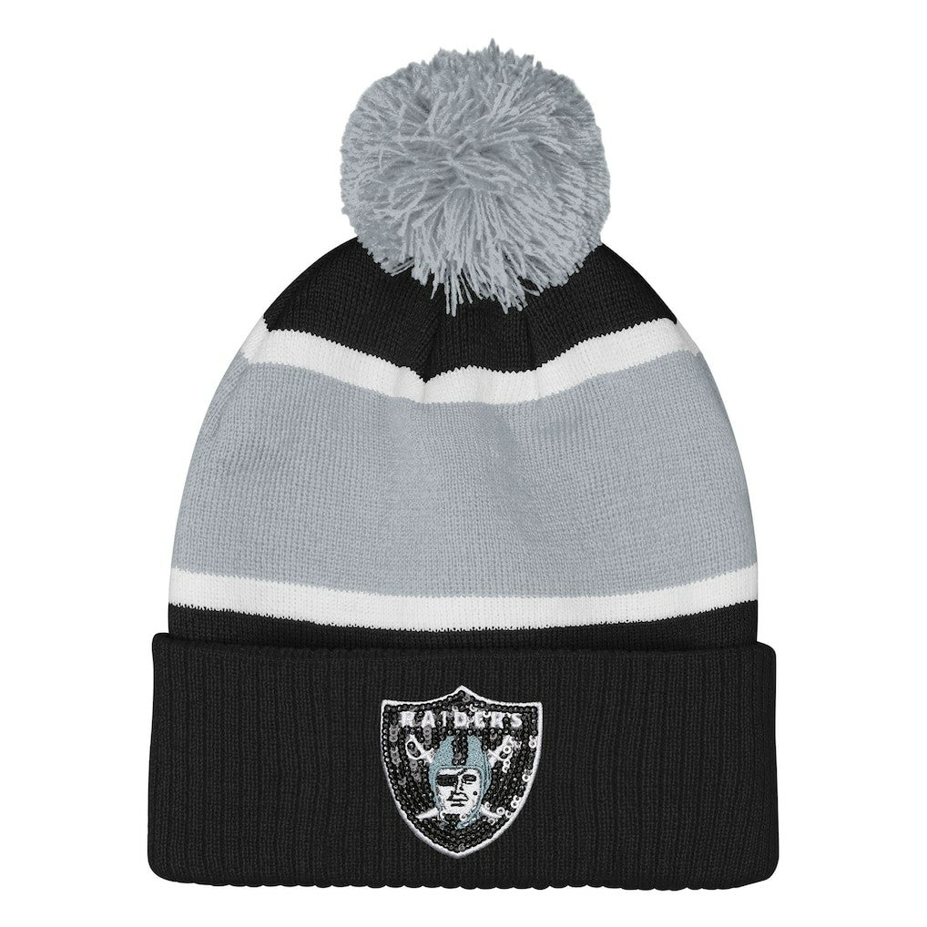 Outerstuff Girls Let's Play Cuffed Knit Hat with Pom - Las Vegas Raiders
