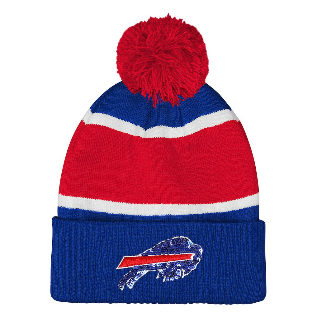 Outerstuff Girls Let's Play Cuffed Knit Hat with Pom - Buffalo Bills