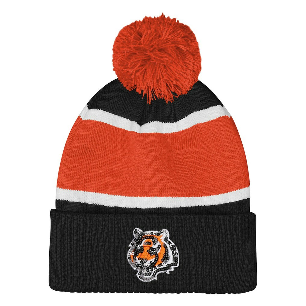Outerstuff Girls Let's Play Cuffed Knit Hat with Pom - Cincinnati Bengals