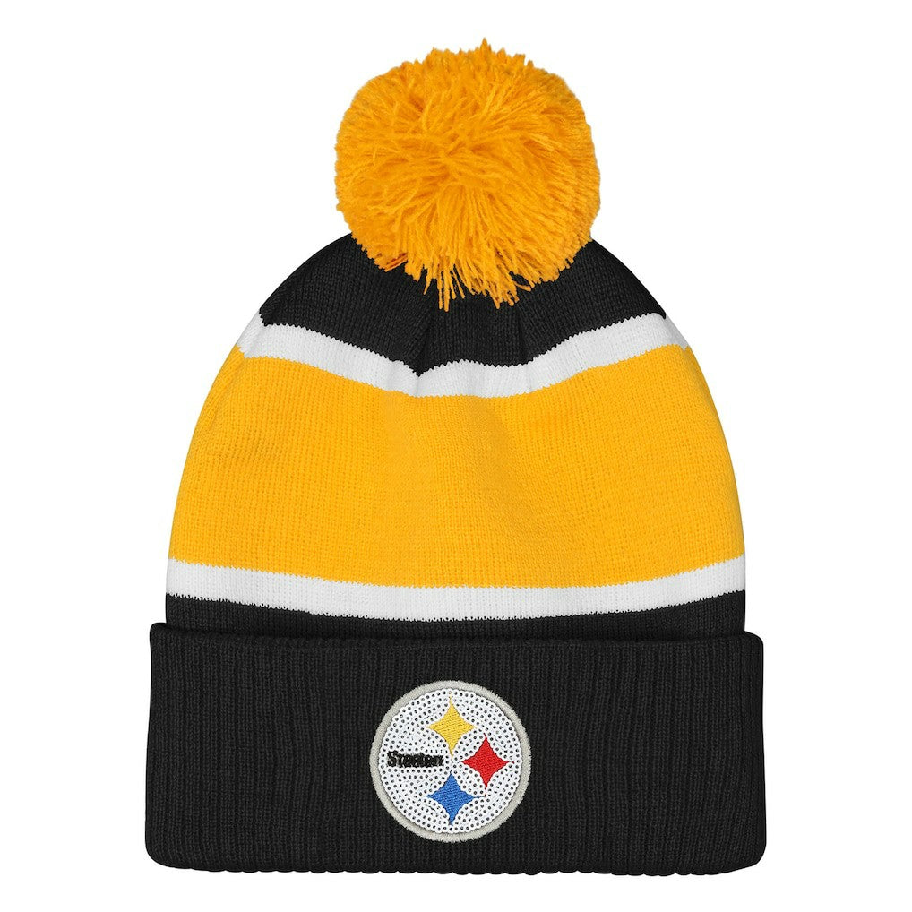 Outerstuff Girls Let's Play Cuffed Knit Hat with Pom - Pittsburgh Steelers