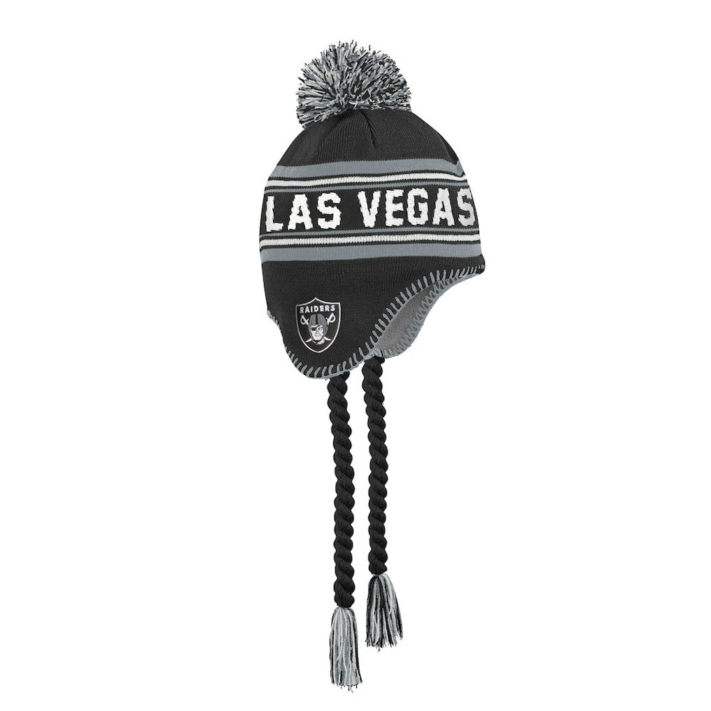 Outerstuff Youth Jacquard Tassel Knit Hat with Pom - Las Vegas Raiders
