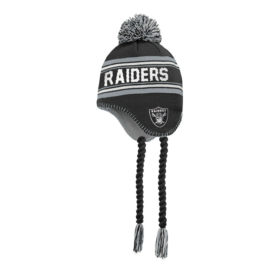 Outerstuff Youth Jacquard Tassel Knit Hat with Pom - Las Vegas Raiders