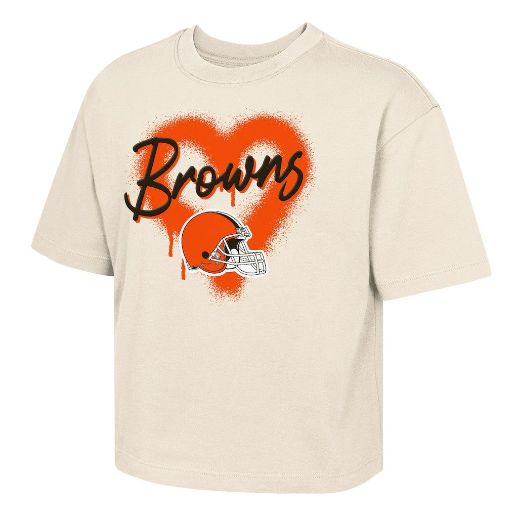 Outerstuff Girl's Youth Spray Heart Boxy T-Shirt - Cleveland Browns