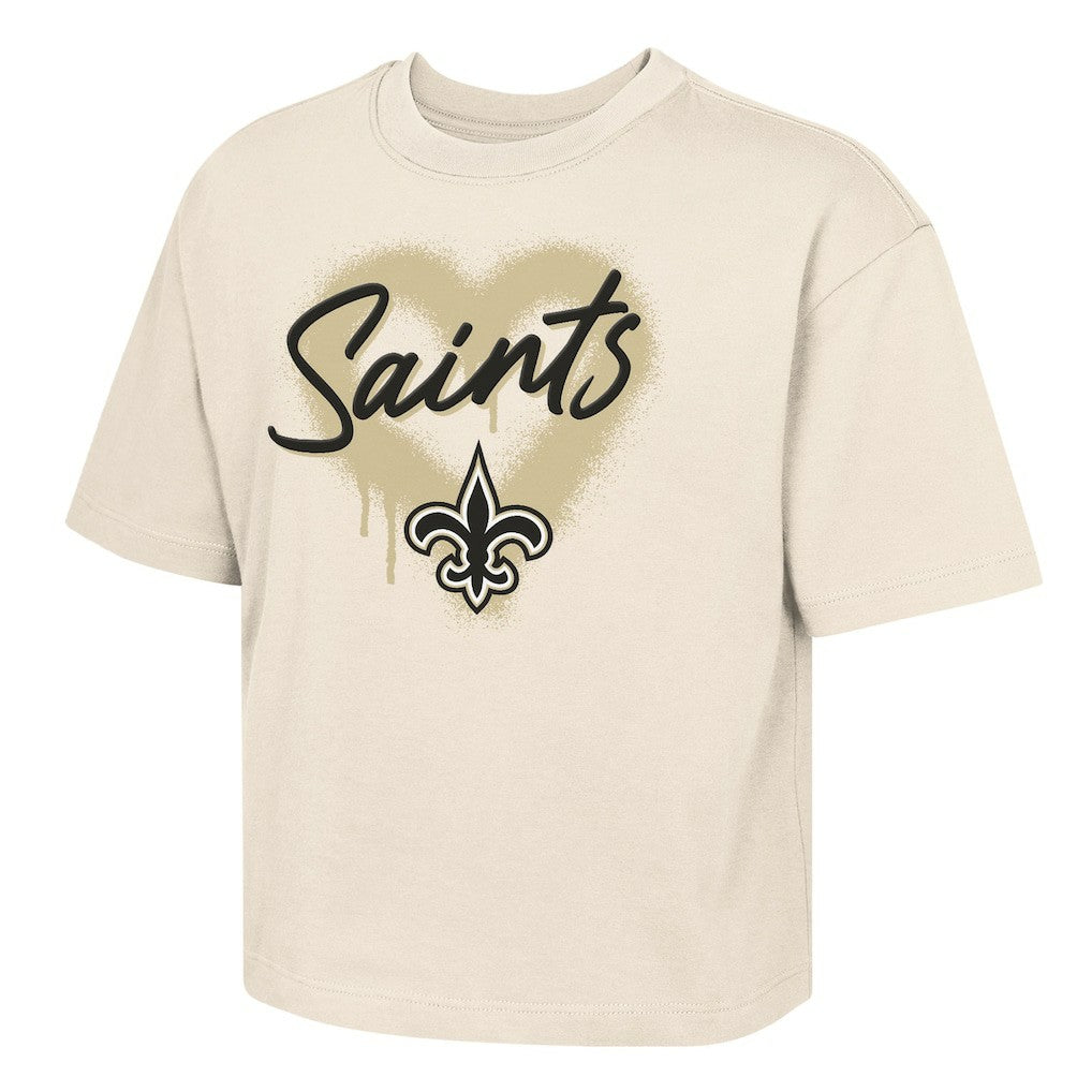 Outerstuff Girl's Youth Spray Heart Boxy T-Shirt - New Orleans Saints