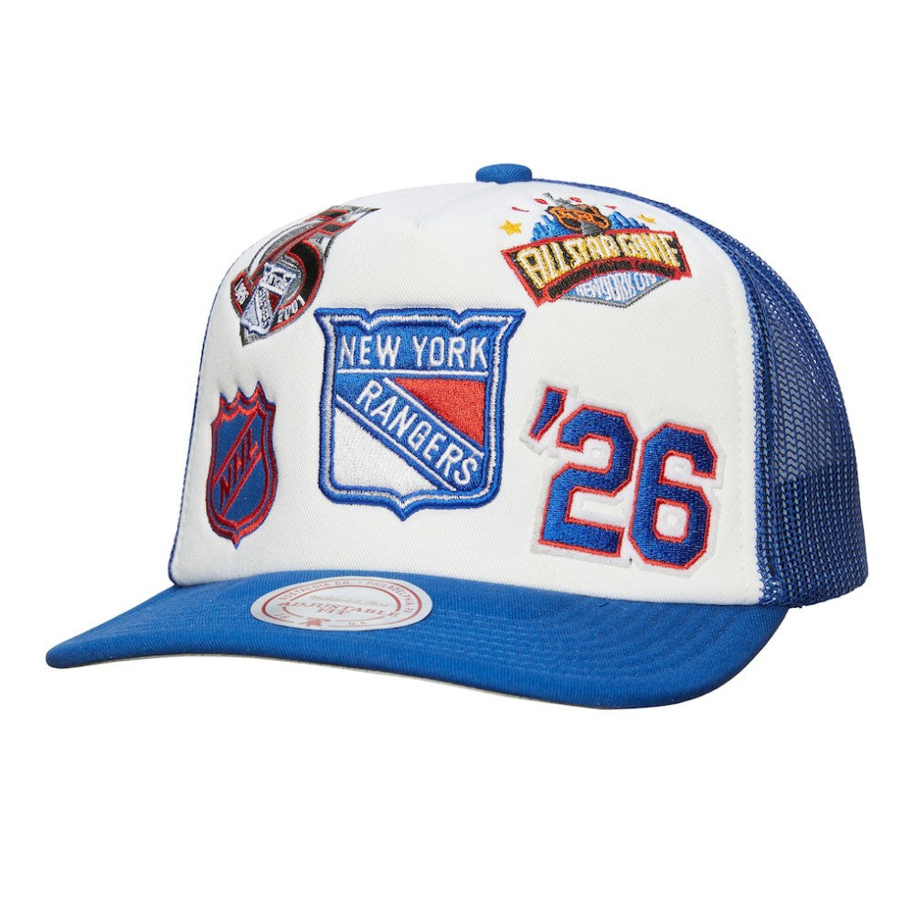 NHL White/Blue New York Rangers Mitchell & Ness Gridlock Trucker Adjustable Hat
