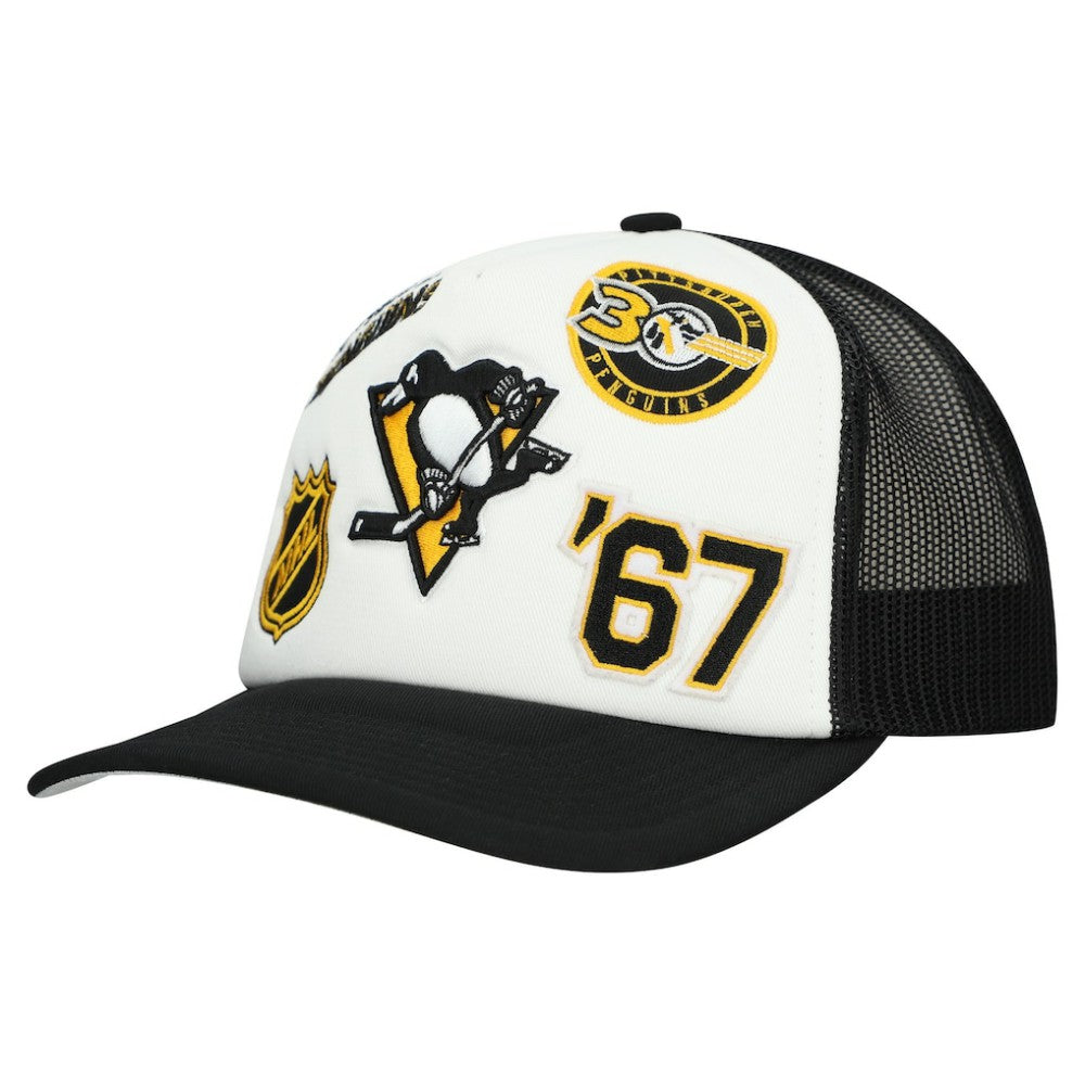NHL White/Black Pittsburgh Penguins Mitchell & Ness Gridlock Trucker Adjustable Hat
