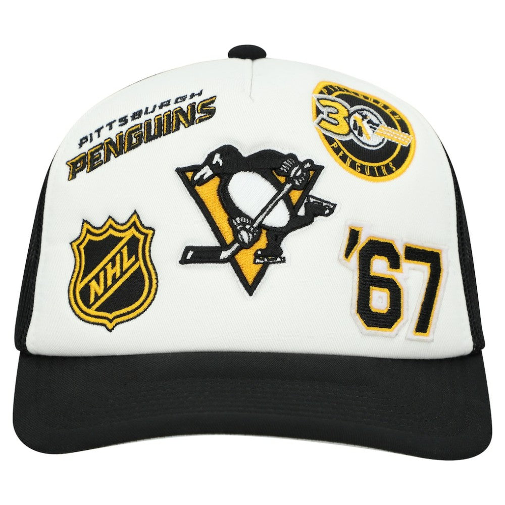 NHL White/Black Pittsburgh Penguins Mitchell & Ness Gridlock Trucker Adjustable Hat