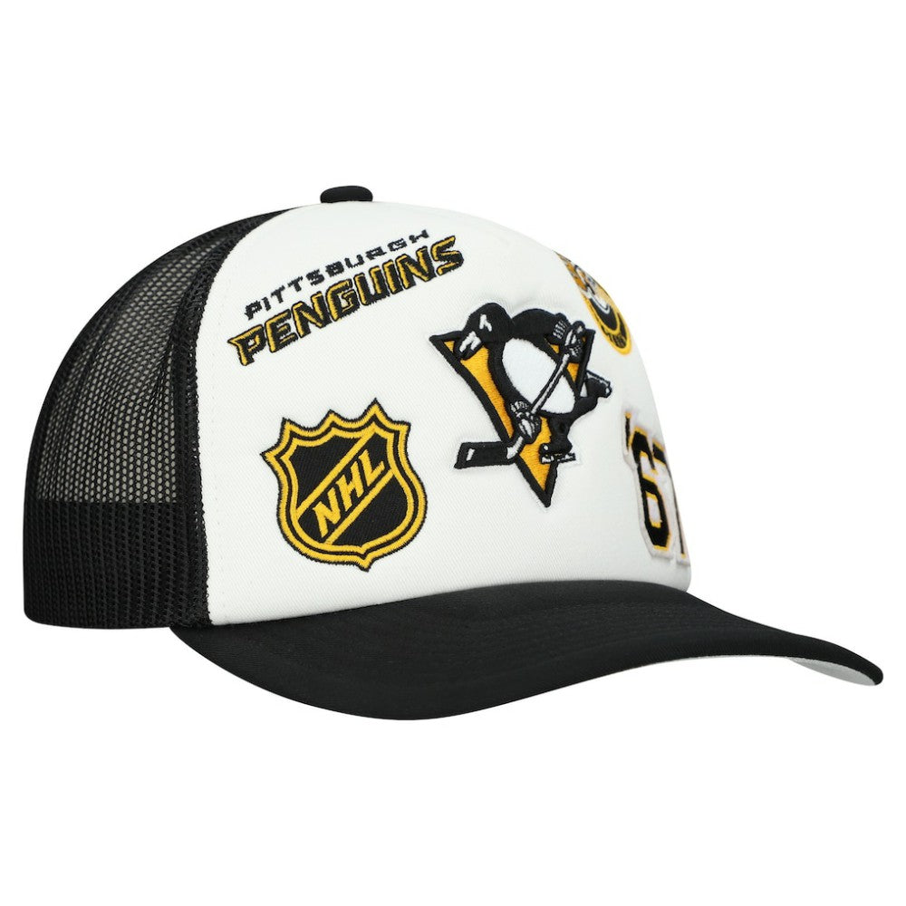 NHL White/Black Pittsburgh Penguins Mitchell & Ness Gridlock Trucker Adjustable Hat