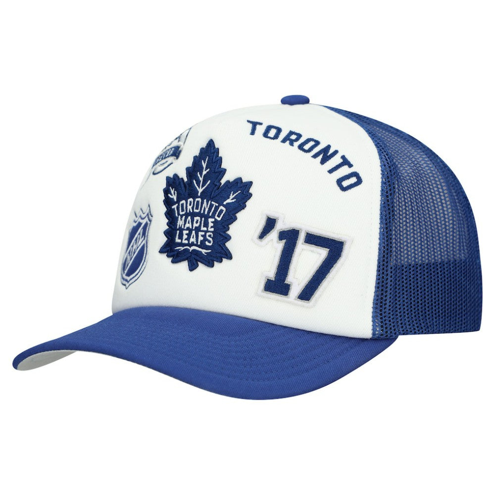 NHL White/Blue Toronto Maple Leafs Mitchell & Ness Gridlock Trucker Adjustable Hat