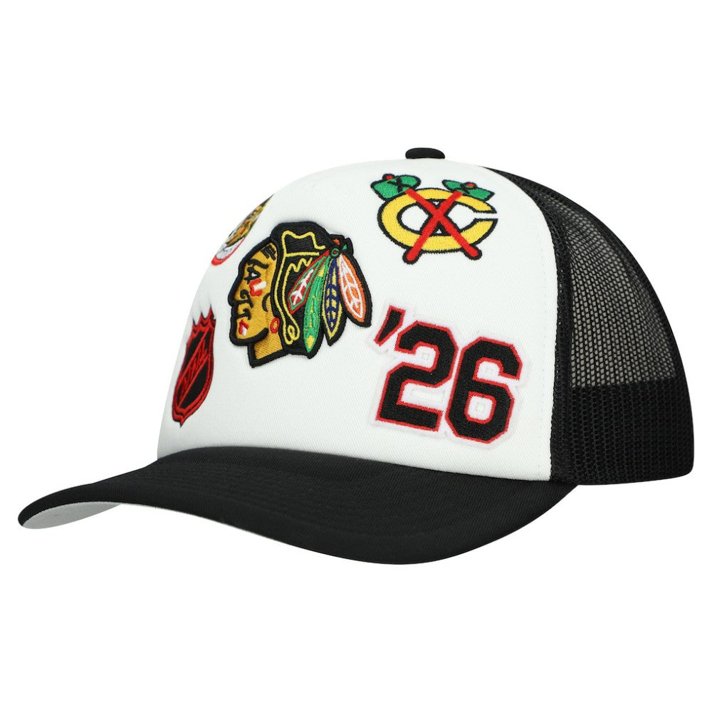 NHL White/Black Chicago Blackhawks Mitchell & Ness Gridlock Trucker Adjustable Hat