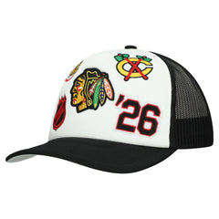NHL White/Black Chicago Blackhawks Mitchell & Ness Gridlock Trucker Adjustable Hat