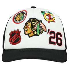 NHL White/Black Chicago Blackhawks Mitchell & Ness Gridlock Trucker Adjustable Hat