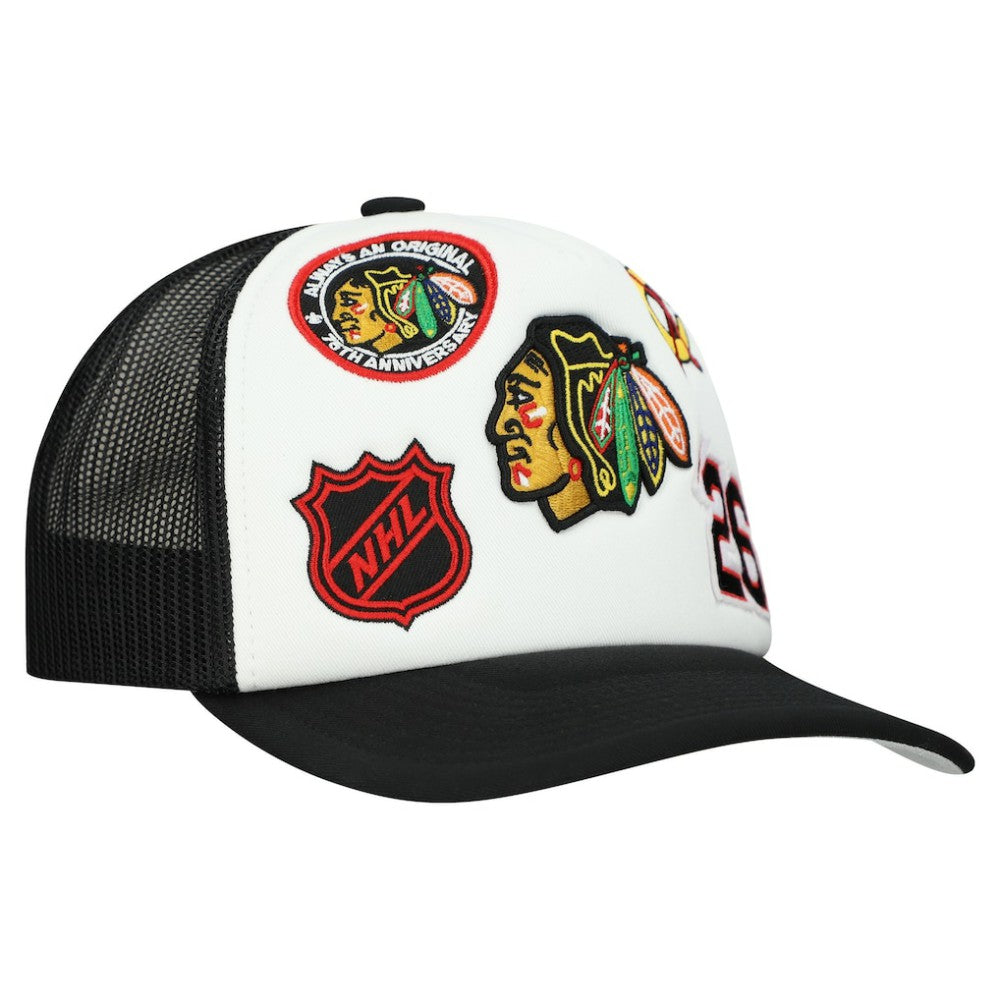NHL White/Black Chicago Blackhawks Mitchell & Ness Gridlock Trucker Adjustable Hat