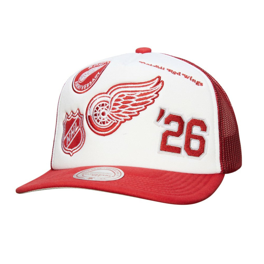 NHL White/Red Detroit Red Wings Mitchell & Ness Gridlock Trucker Adjustable Hat
