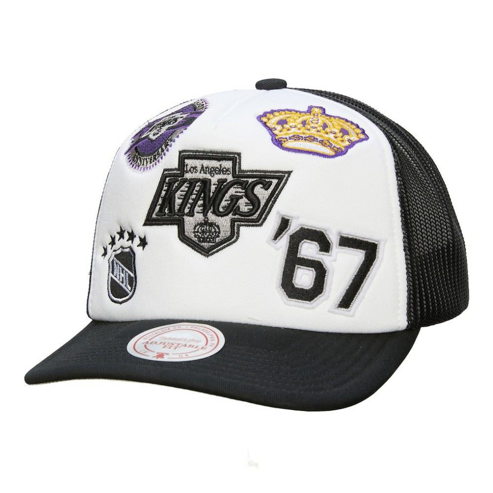 NHL White/Black Los Angeles Kings Mitchell & Ness Gridlock Trucker Adjustable Hat