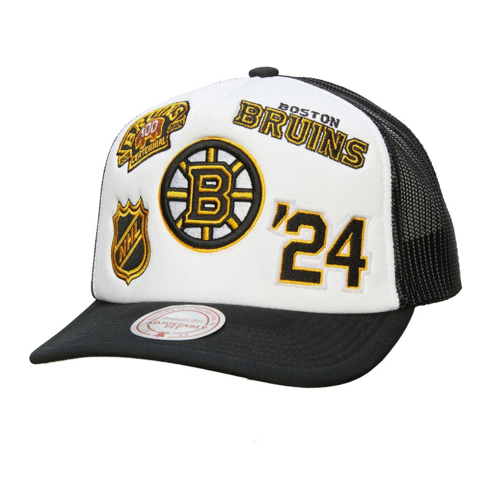 NHL White/Black Boston Bruins Mitchell & Ness Gridlock Trucker Adjustable Hat
