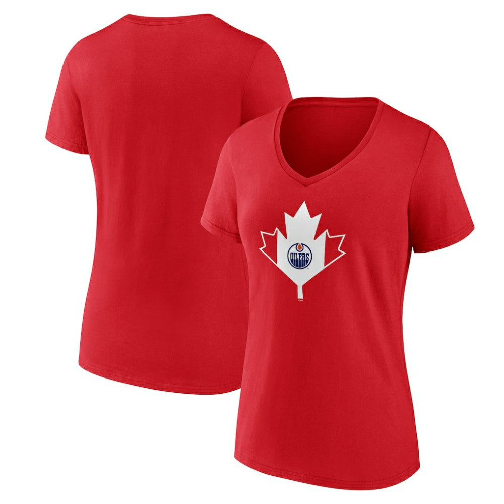NHL Red Edmonton Oilers Women's Canada Day V-Neck T-Shirt