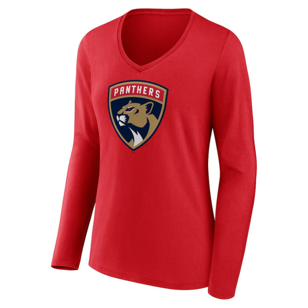 NHL Red Florida Panthers Women's Primary Logo Long Sleeve V-Neck T-Shirt