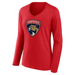 NHL Red Florida Panthers Women's Primary Logo Long Sleeve V-Neck T-Shirt