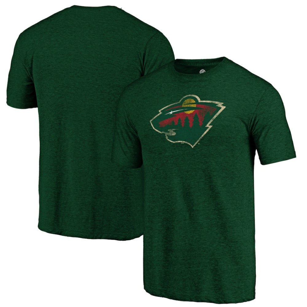 NHL Green Minnesota Wild Distressed Logo Tri-Blend T-Shirt