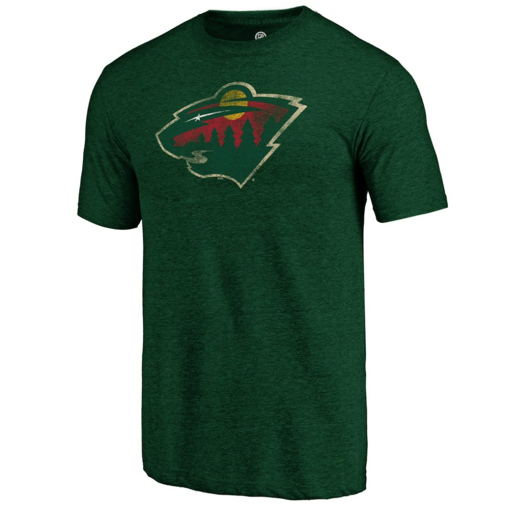 NHL Green Minnesota Wild Distressed Logo Tri-Blend T-Shirt
