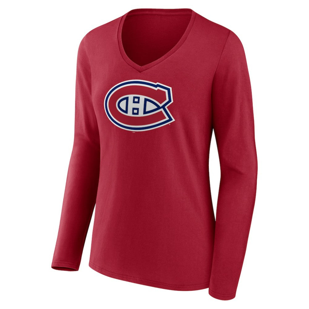 NHL Red Montreal Canadiens Women's Primary Logo Long Sleeve V-Neck T-Shirt