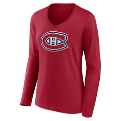 NHL Red Montreal Canadiens Women's Primary Logo Long Sleeve V-Neck T-Shirt