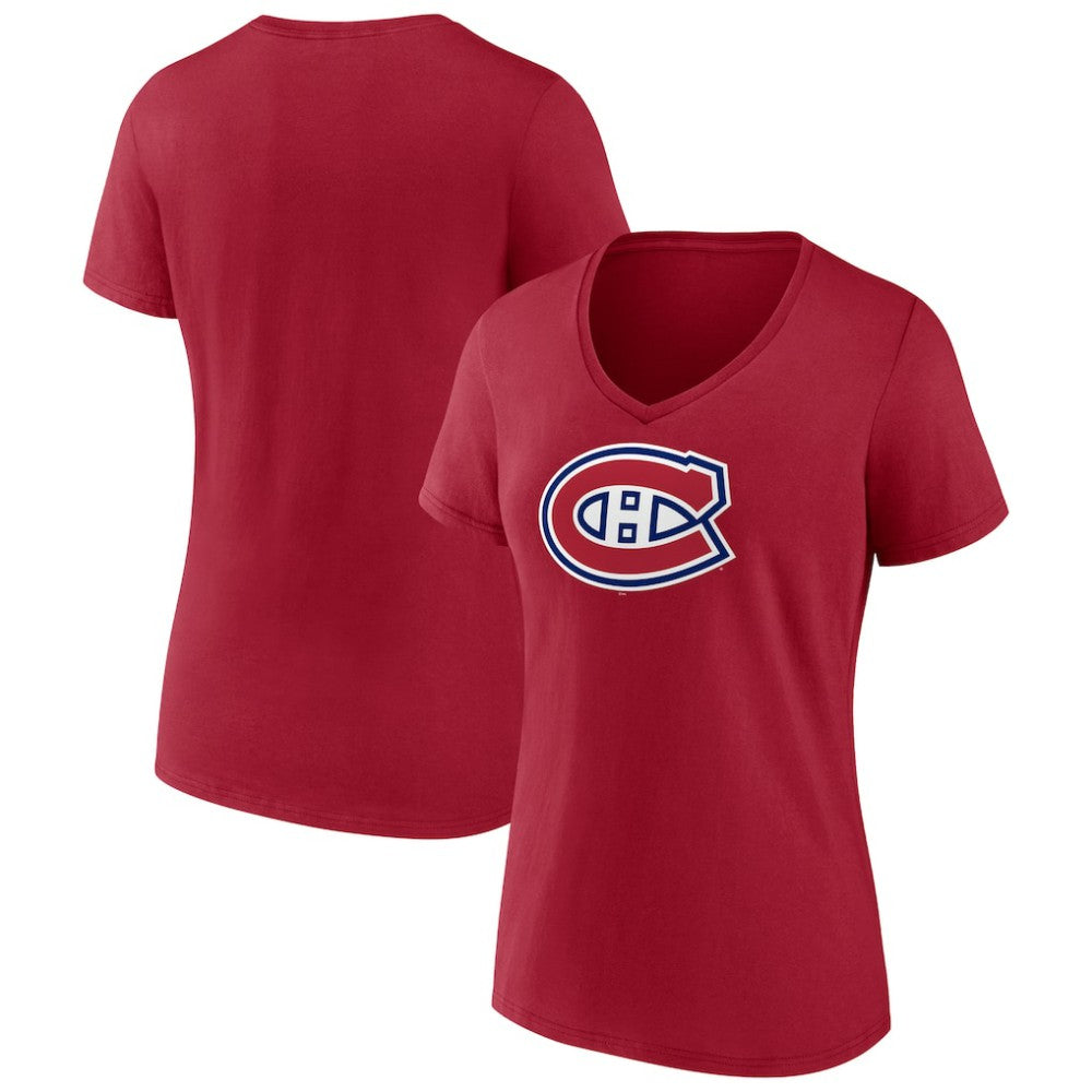 NHL Red Montreal Canadiens Women's Primary Logo V-Neck T-Shirt