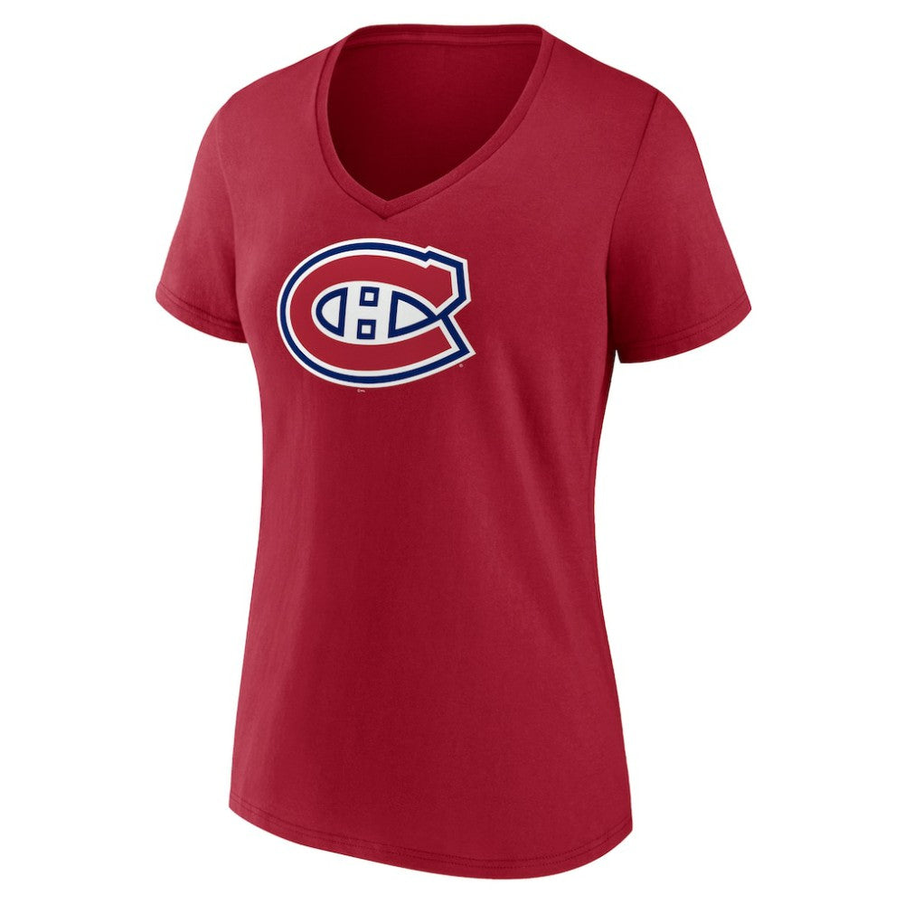 NHL Red Montreal Canadiens Women's Primary Logo V-Neck T-Shirt